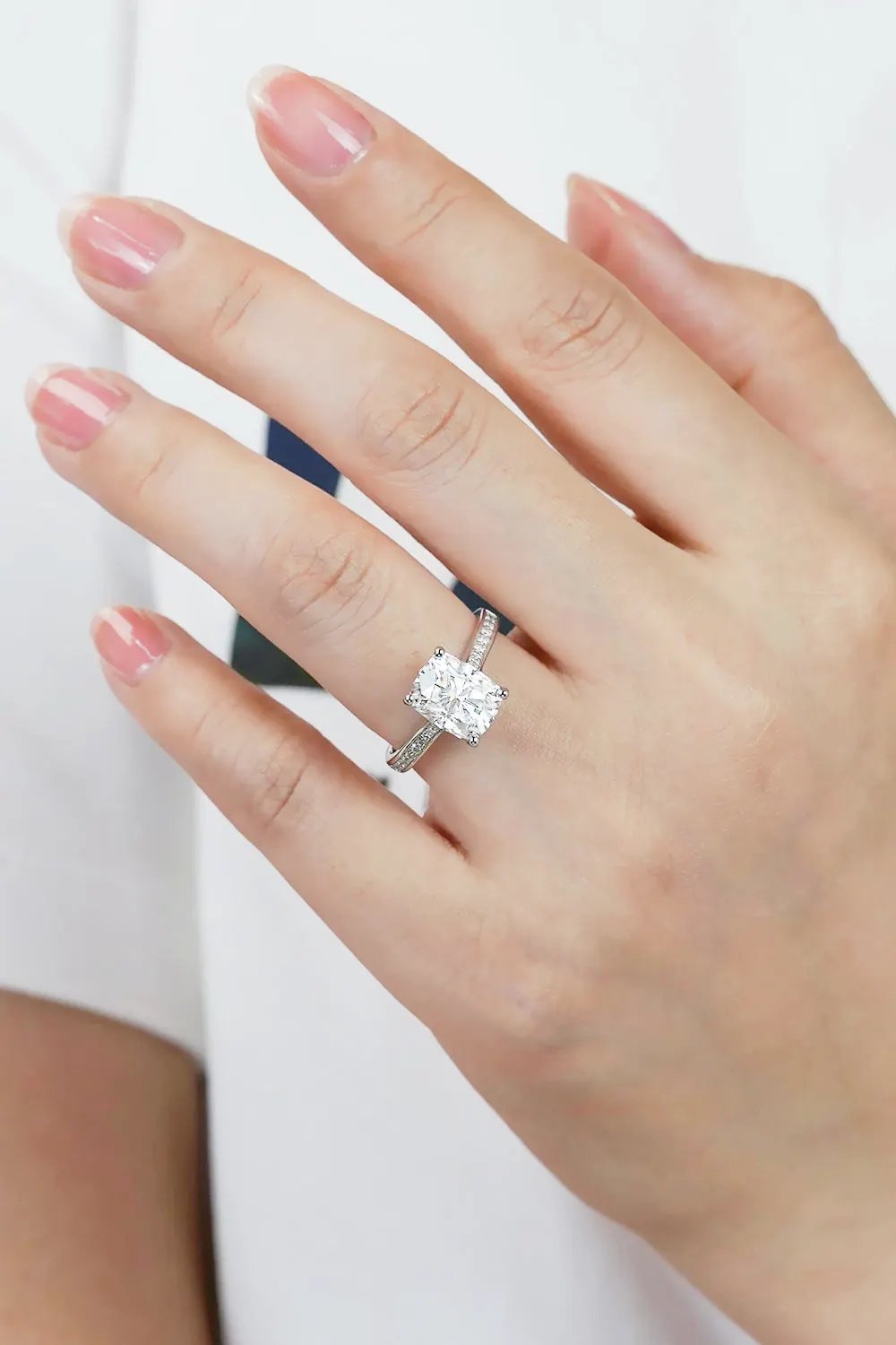 3 Carat Moissanite Platinum-Plated Side Stone Ring by Partner Label