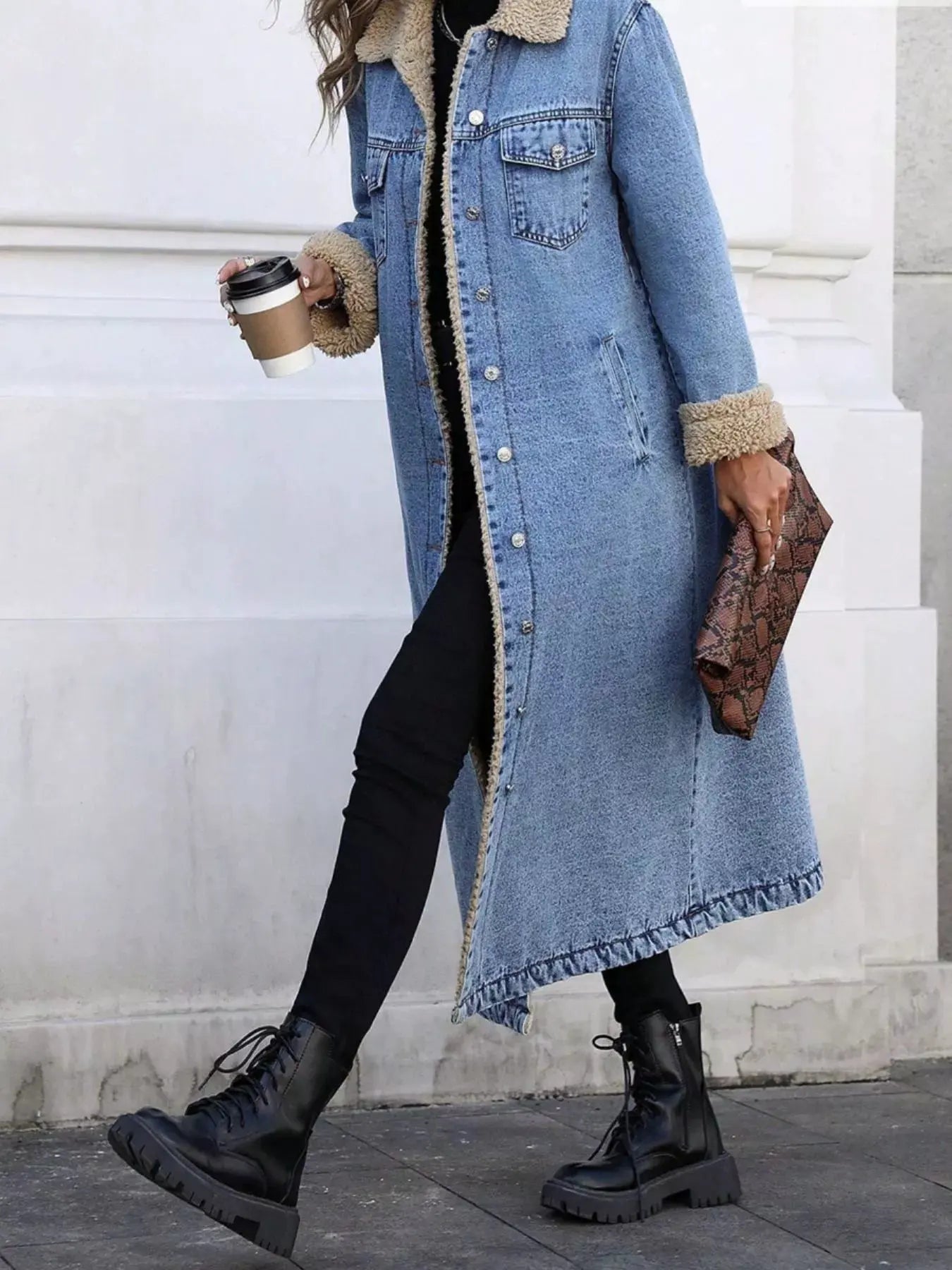 Sherpa Lined Longline Denim Jacket by Partner Label