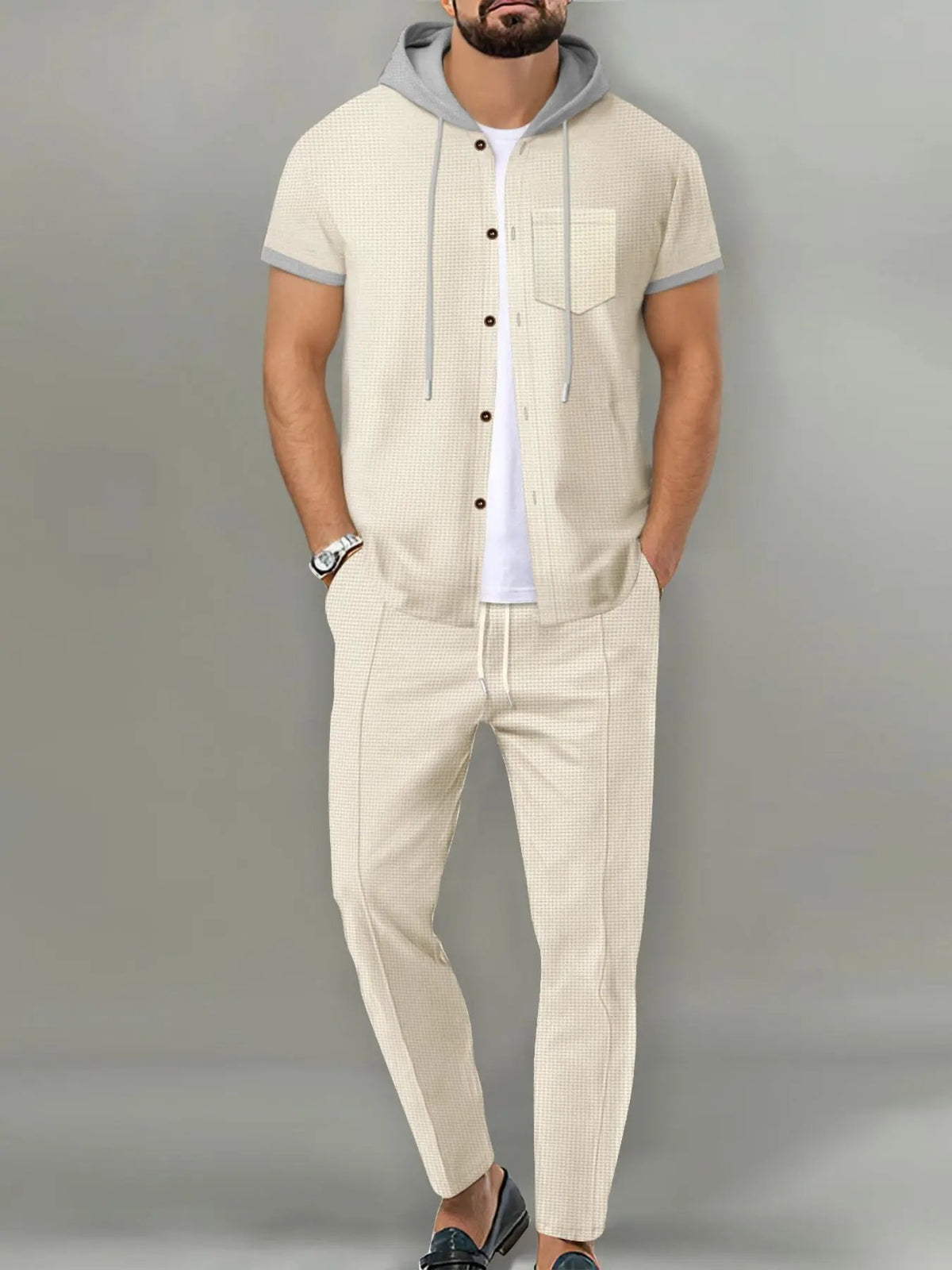 Men's Full Size Short-Sleeve Hooded Top and Shorts Set Plus Size by Trendsi