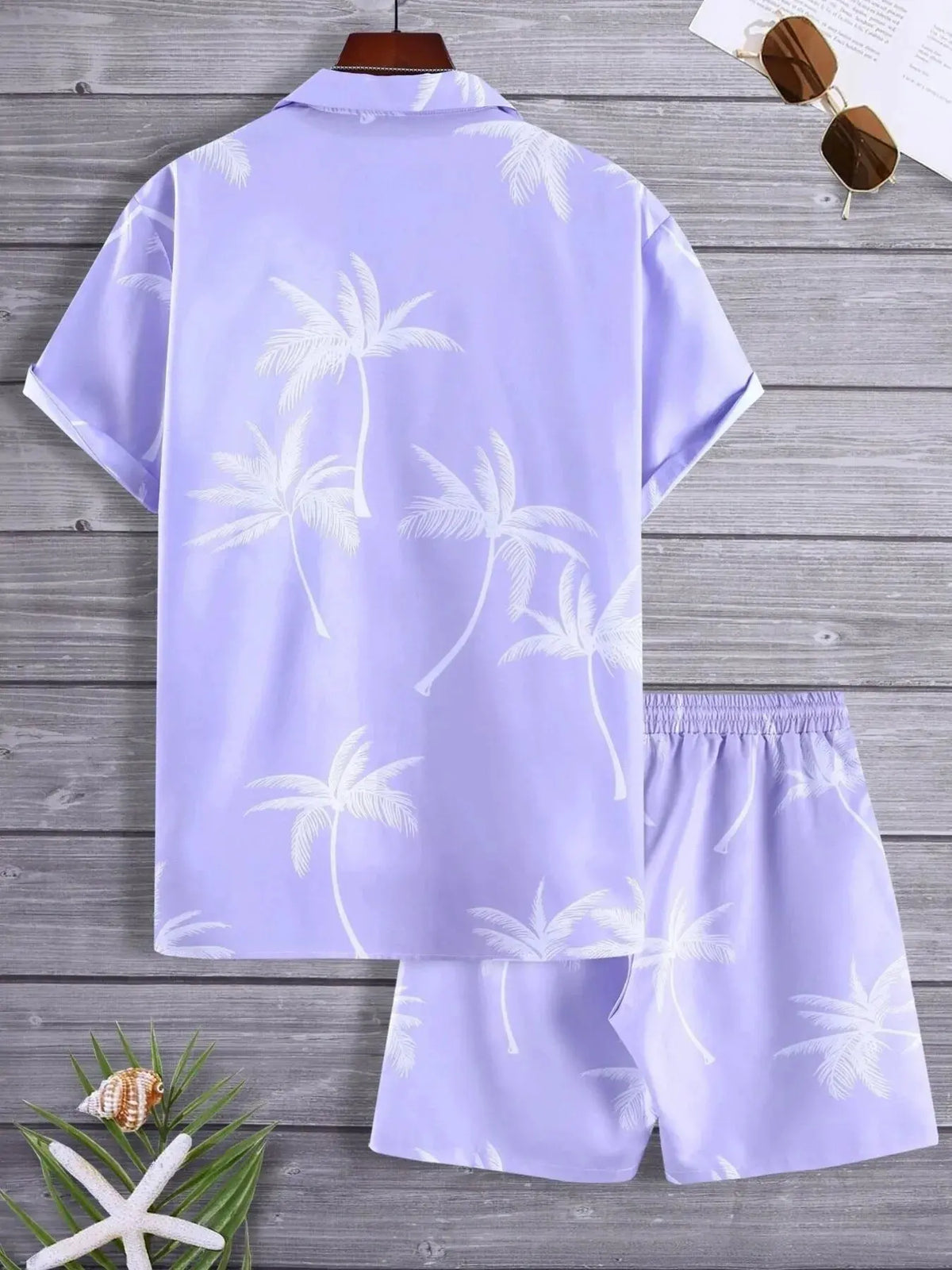 Men's Full Size Palm Print Button Up Shirt and Shorts Set Plus Size by Trendsi