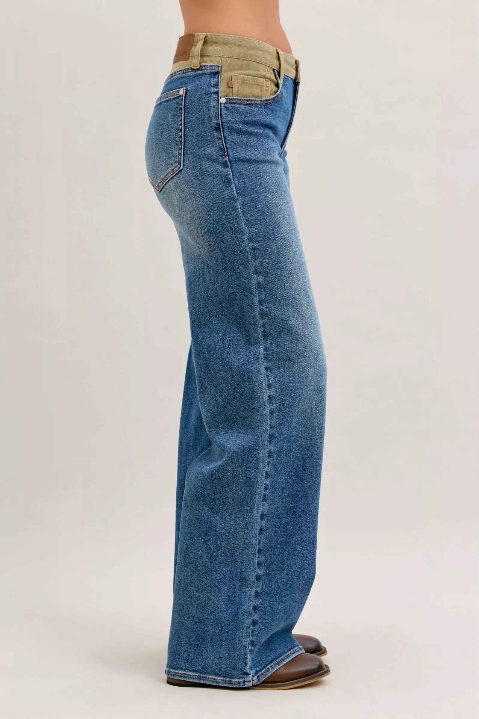 Judy Blue MR Column Straight Jeans with Corduroy Waist by Judy Blue