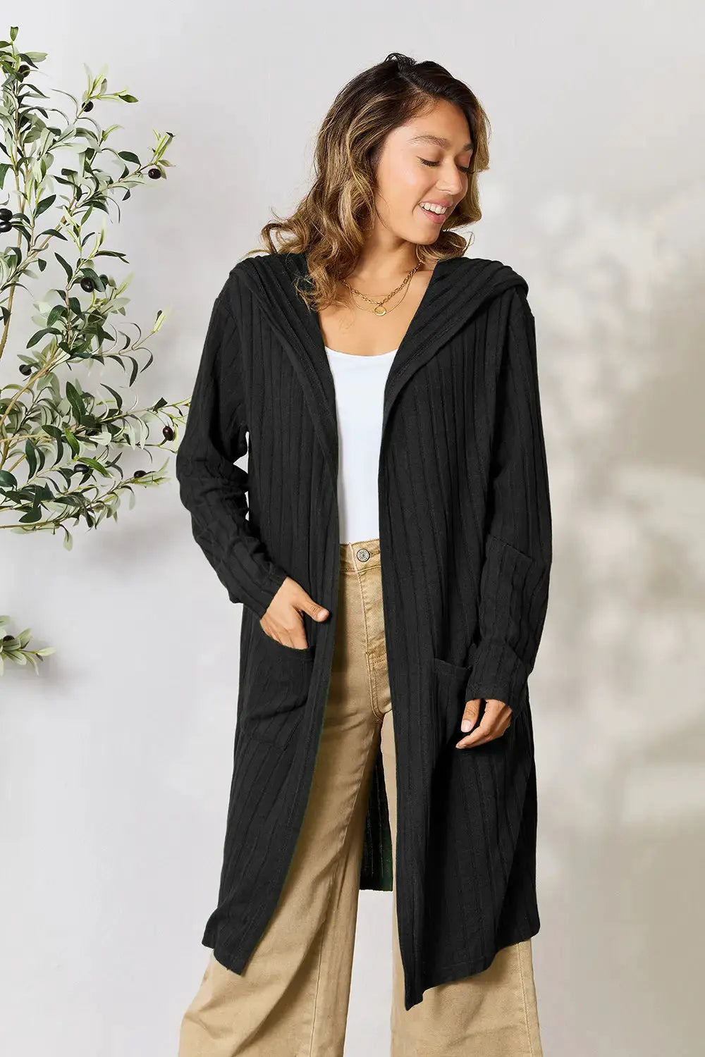 Basic Bae Full Size Hooded Sweater Cardigan by Basic Bae