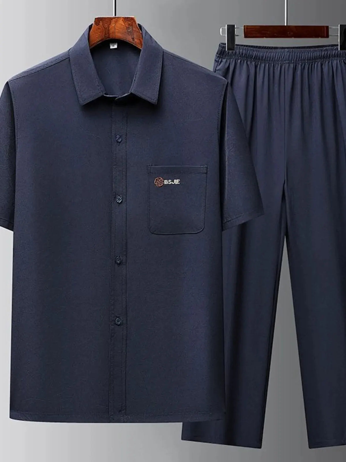 Men's Full Size Button Up Short Sleeve Top and Pants Set Plus Size by Trendsi