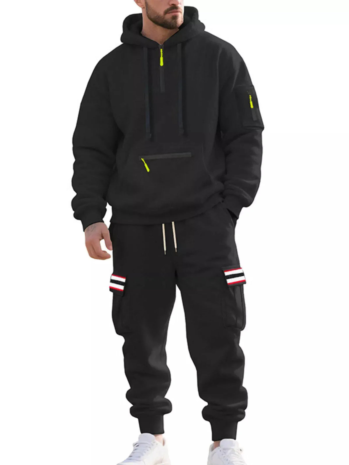Men's Full Size Casual Half-Zip Hoodie and Cargo Pants Set Plus Size by Trendsi
