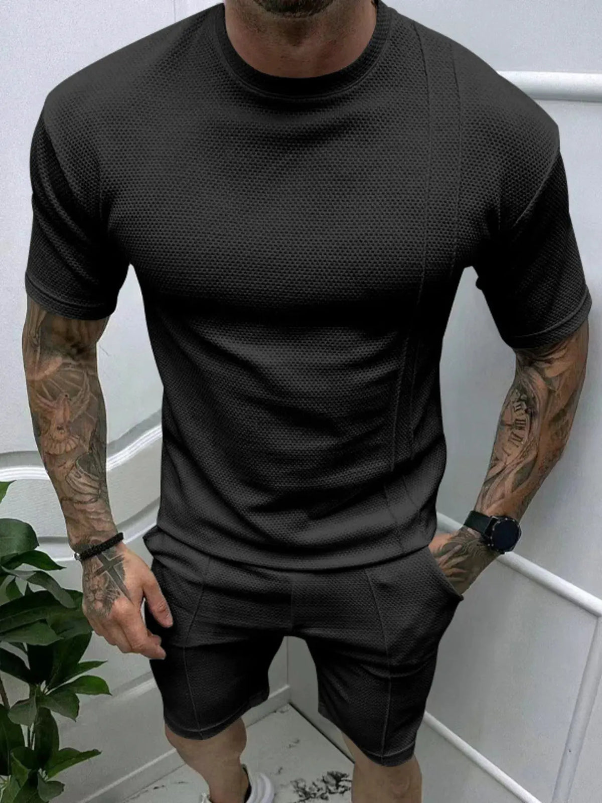 Men's Full Size Round Neck Tee and Shorts Set Plus Size by Partner Label