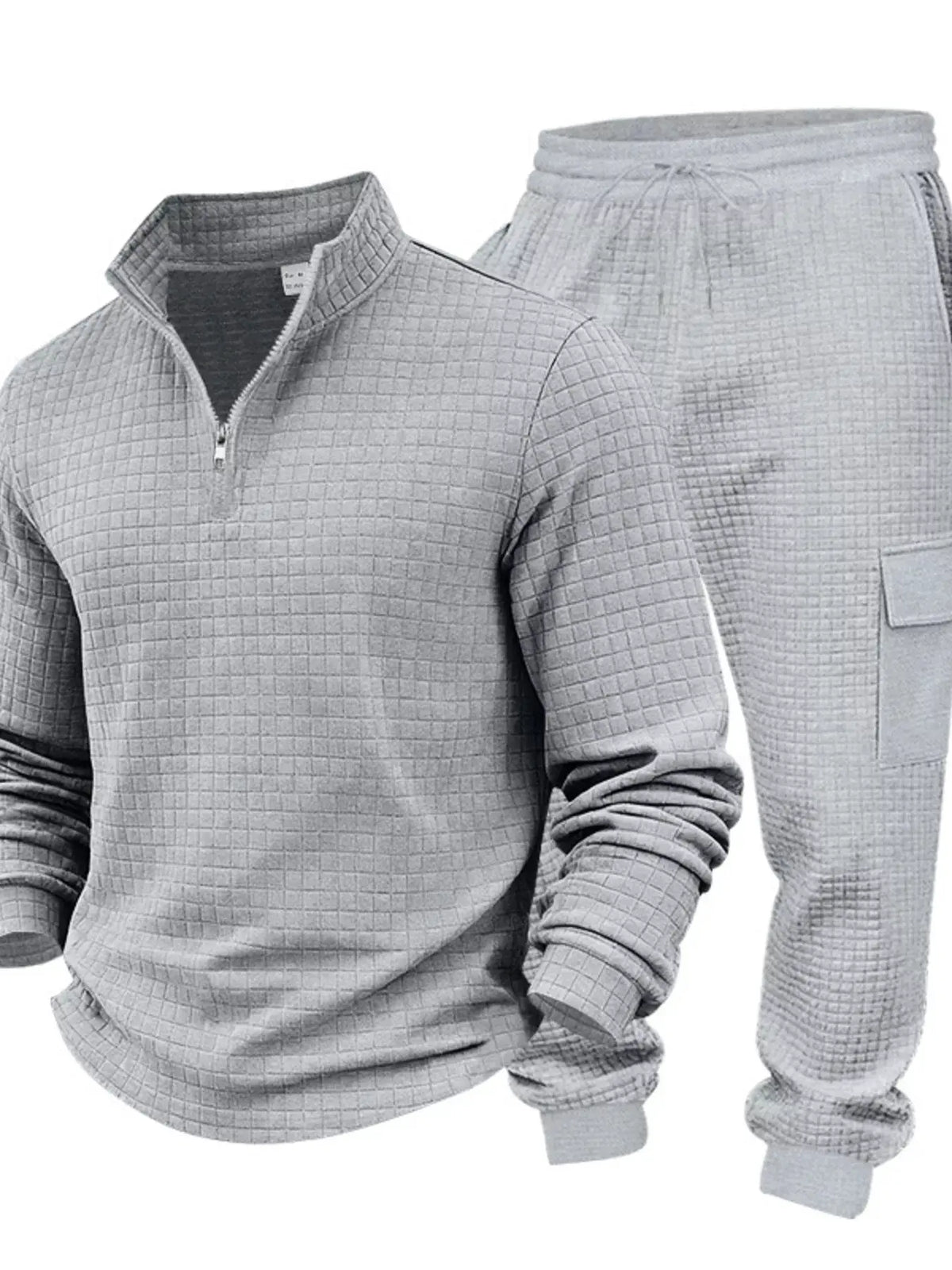 Men's Full Size Quarter-Zip Top and Cargo Joggers Set Plus Size by Trendsi