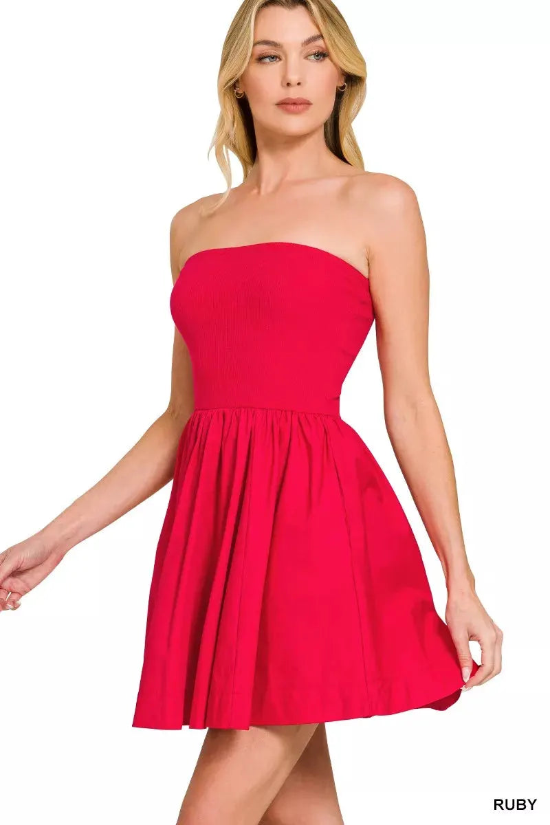 Zenana Combined Knit Tube Top Flare Mini Dress by Zenana