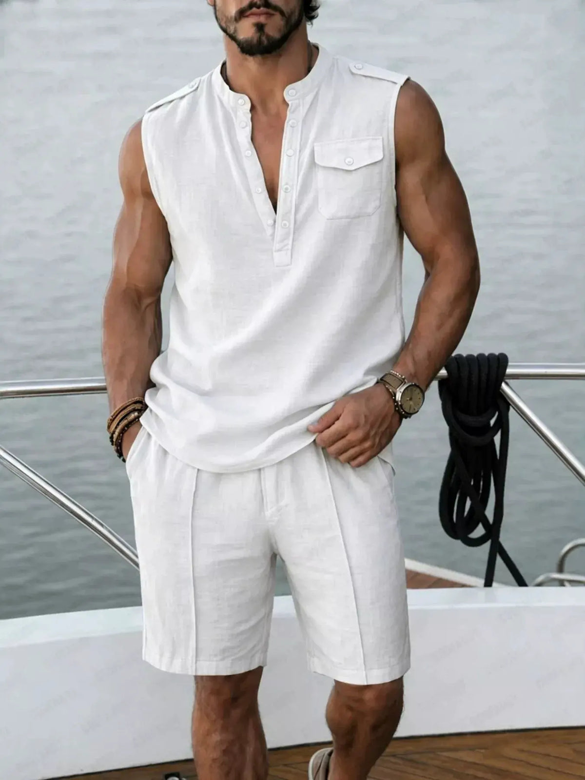 Men's Full Size Sleeveless Top and Shorts Two-Piece Set Plus Size by Trendsi