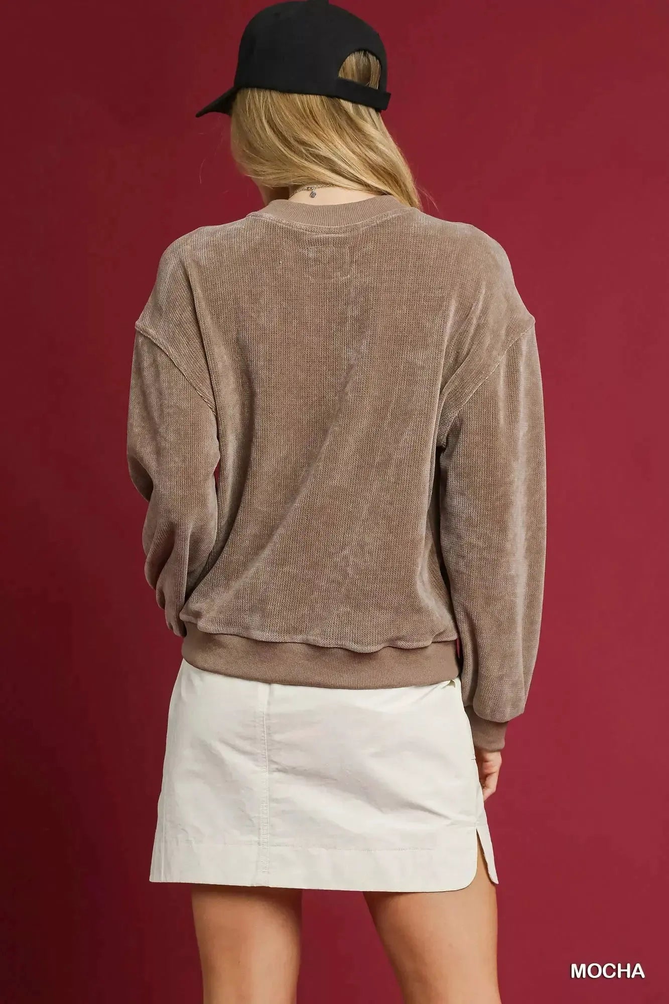 Umgee Velour Crewneck Balloon Sleeve Sweatshirt by Umgee