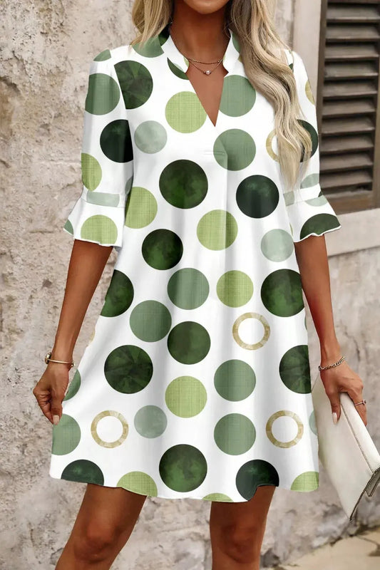Polka Dot Print Flounced Half Sleeve Casual Vacation Style Mini Dress by Trendsi
