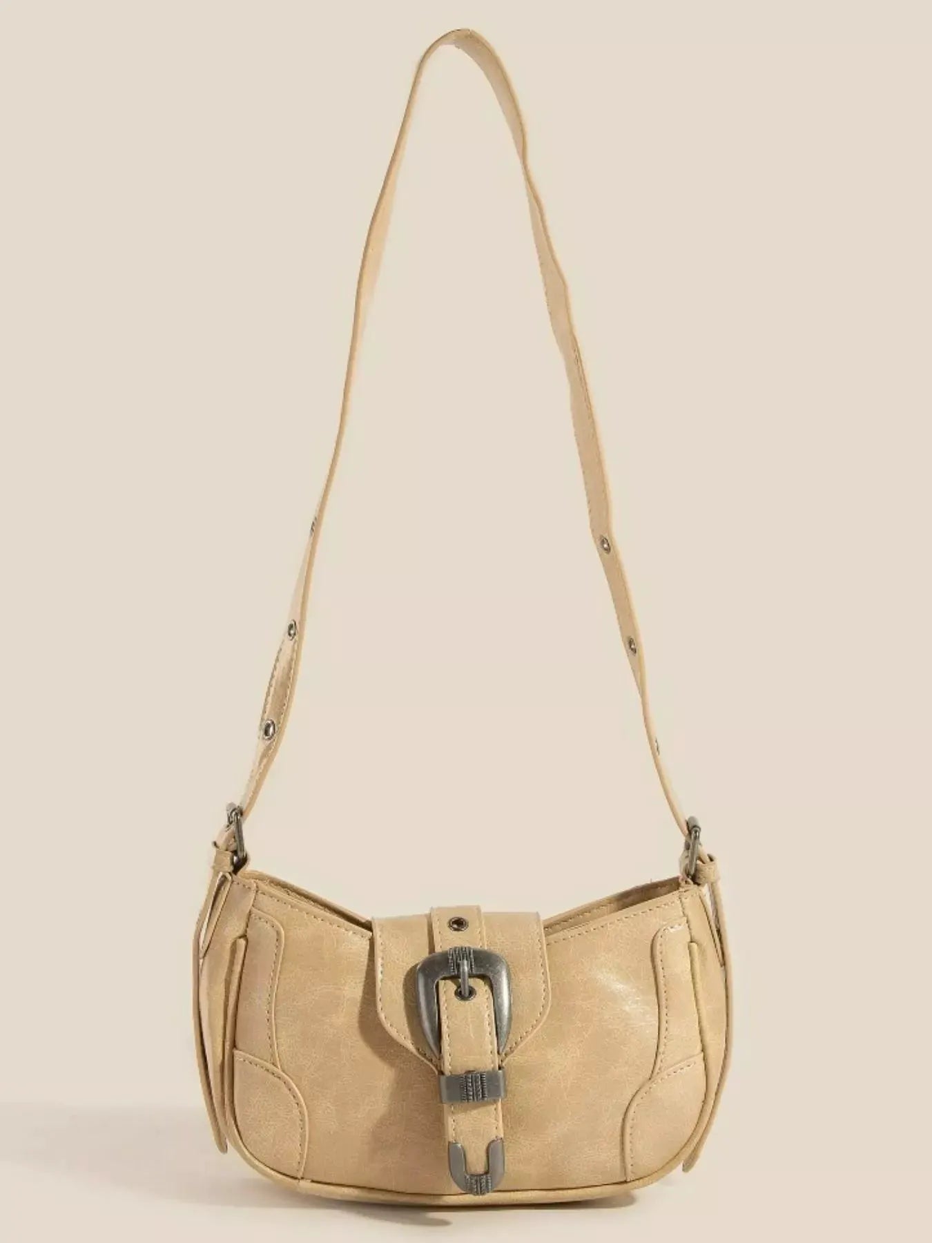 Fame Western Buckle Accent Multi Panel Shoulder Bag by Fame
