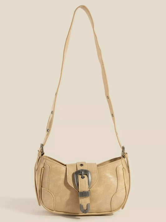 Fame Western Buckle Accent Multi Panel Shoulder Bag by Fame