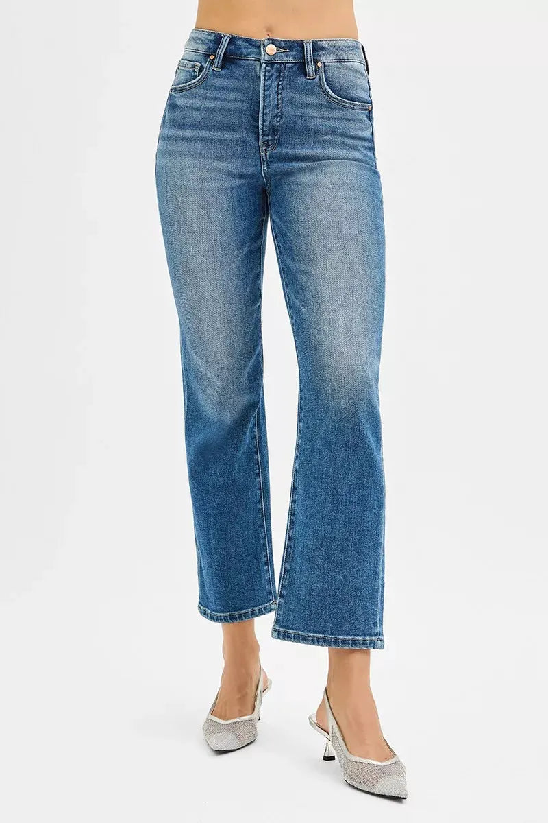 RISEN Tummy Control High Rise Crop Straight Jeans by RISEN