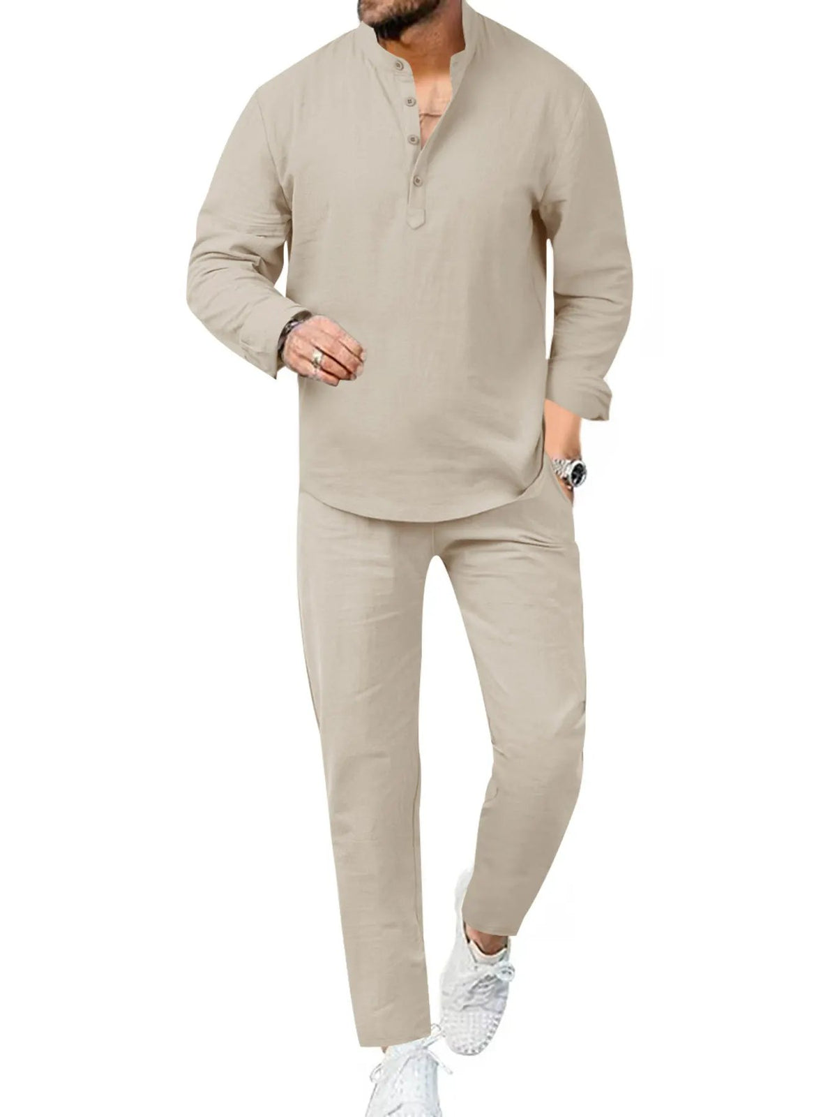 Men's Full Size Casual Long Sleeve Shirt and Pants Set Plus Size by Trendsi