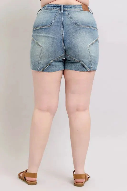 Judy Blue Full Size High Waist Star Seam Detail Denim Shorts Plus Size by Judy Blue