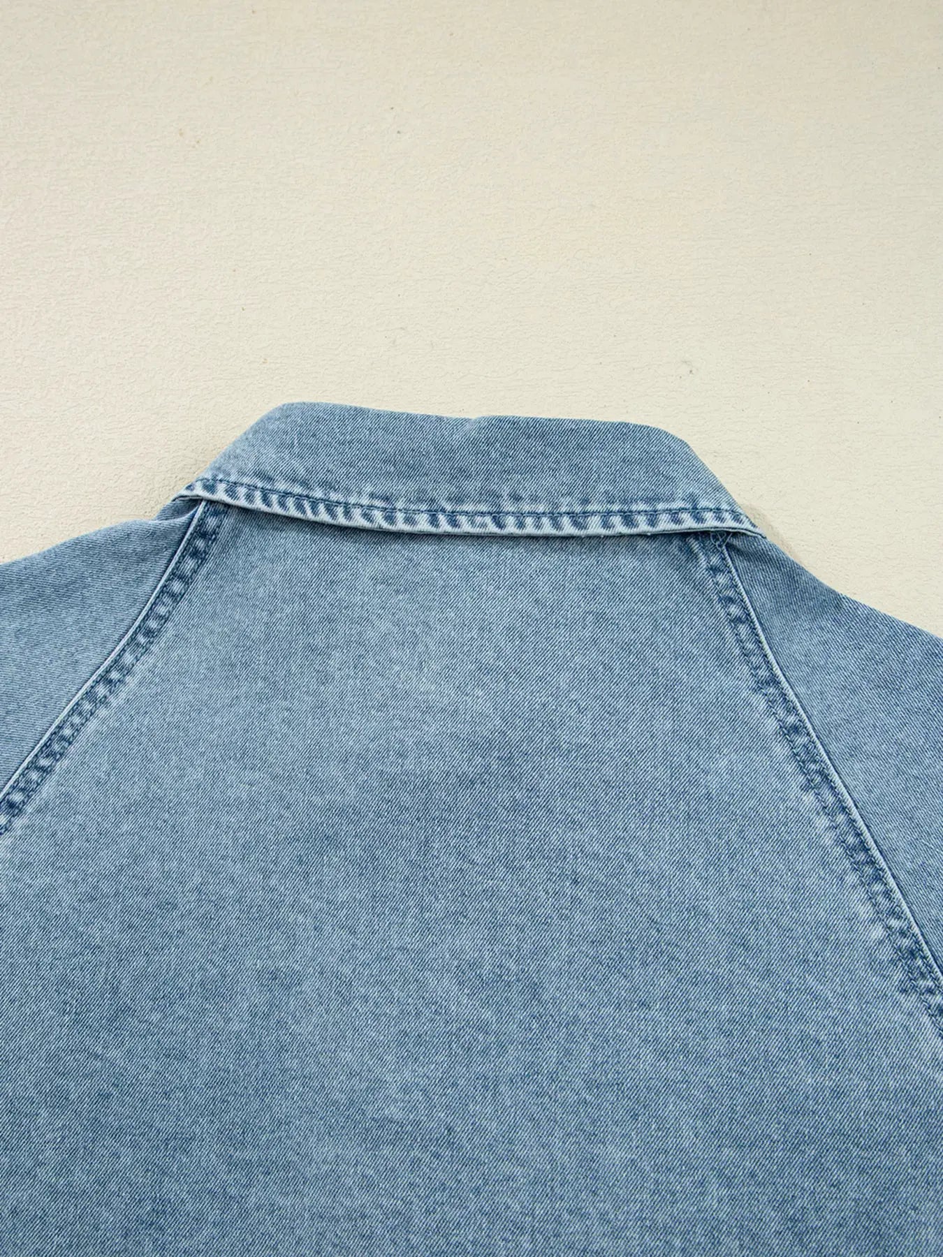 Smocked Cuffs Flared Denim Shirt Mini Dress by Partner Label