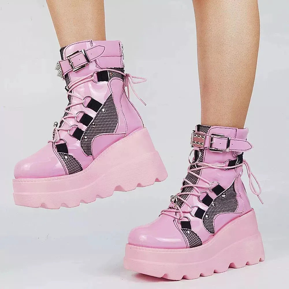 Lace Up Platform Wedge Boots by Partner Label