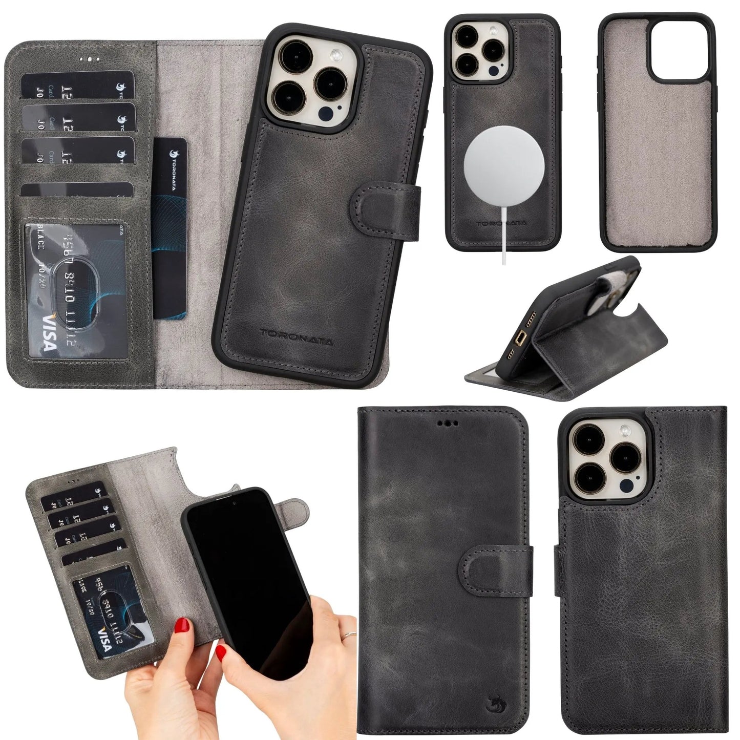 Casper Leather iPhone 15 Pro Wallet Case | Detachable MagSafe Compatible RFID Protection by TORONATA