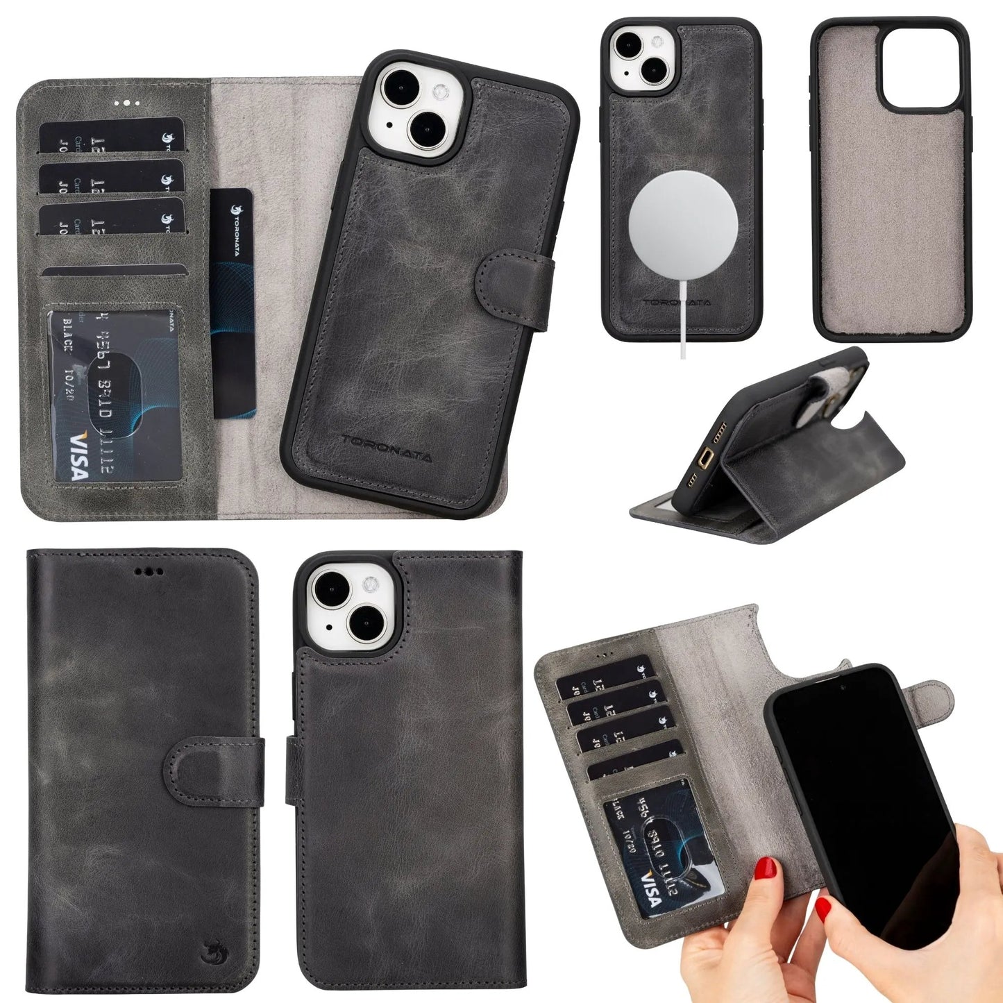 Casper Leather iPhone 15 Plus Wallet Case | Detachable MagSafe Compatible RFID Protection by TORONATA