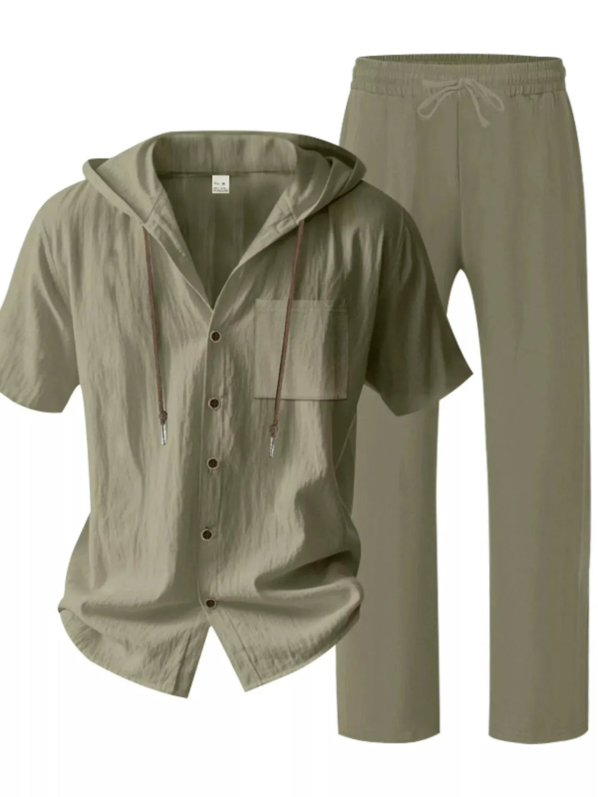 Men's Full Size Casual Hooded Short Sleeve Shirt and Pants Two-Piece Set Plus Size by Trendsi
