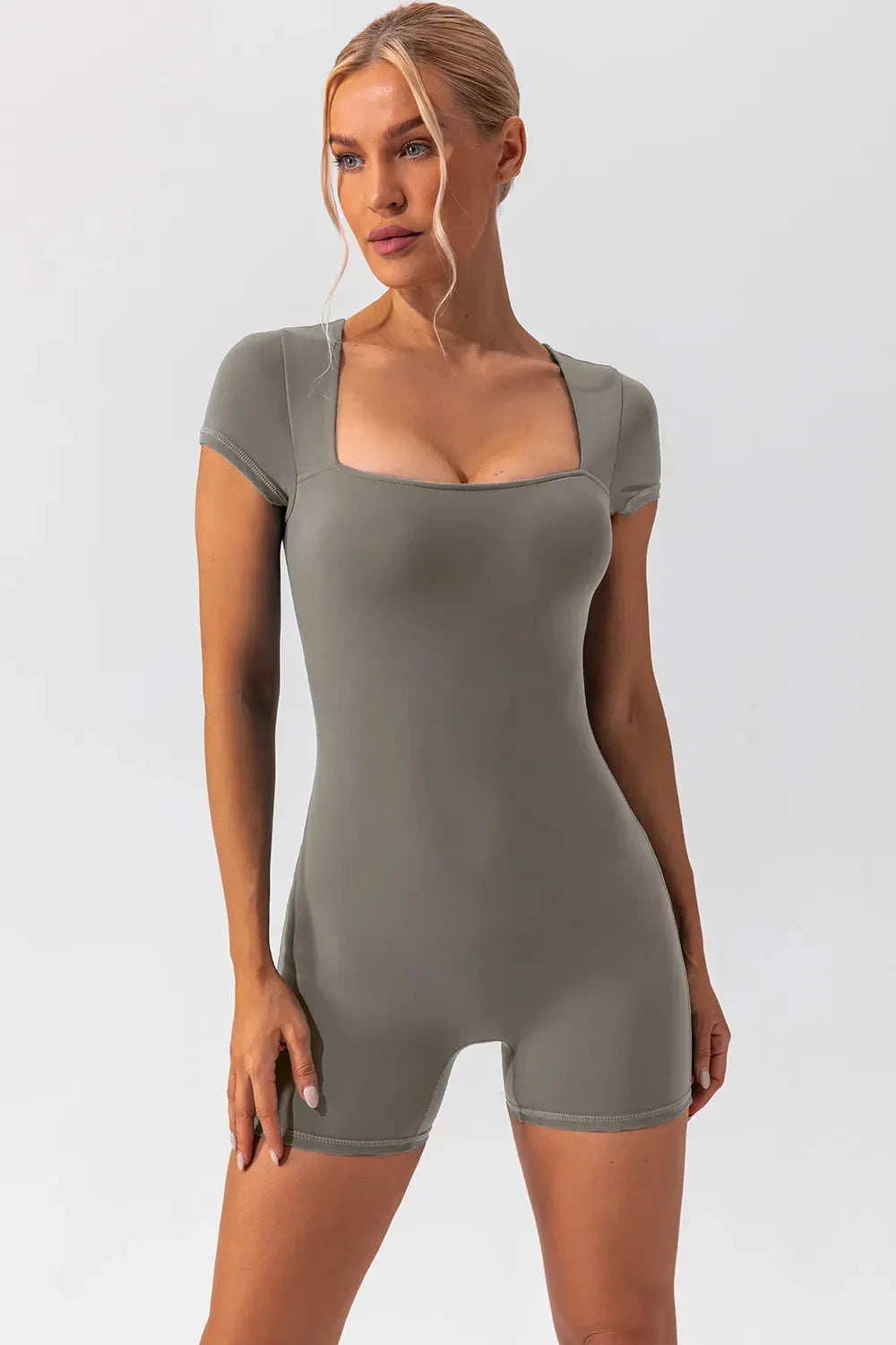 Square Neck Cap Sleeve Active Romper by Partner Label