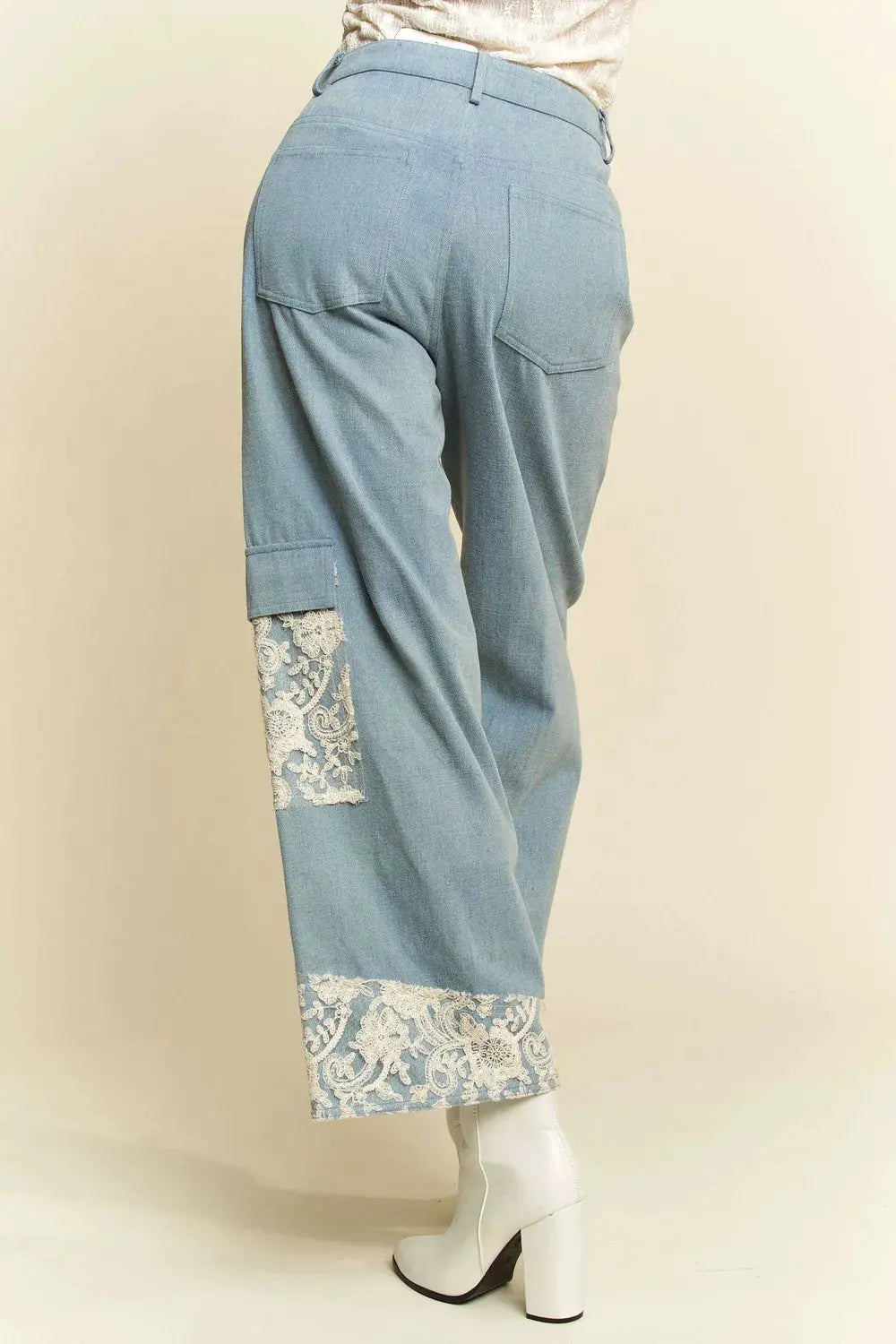 Davi & Dani Lace Applique Wide Leg Jeans by Davi & Dani