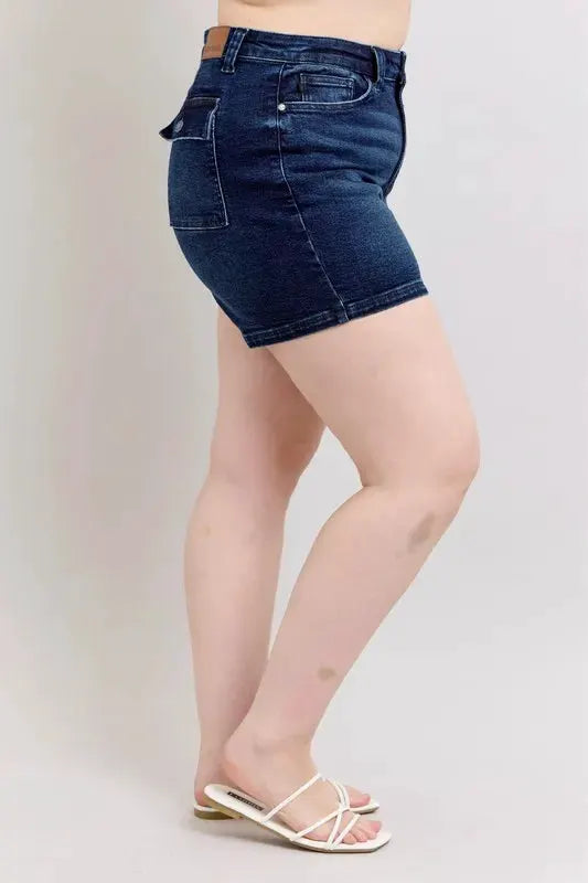 Judy Blue Full Size High Waist Back Flap Pocket Denim Shorts Plus Size by Judy Blue