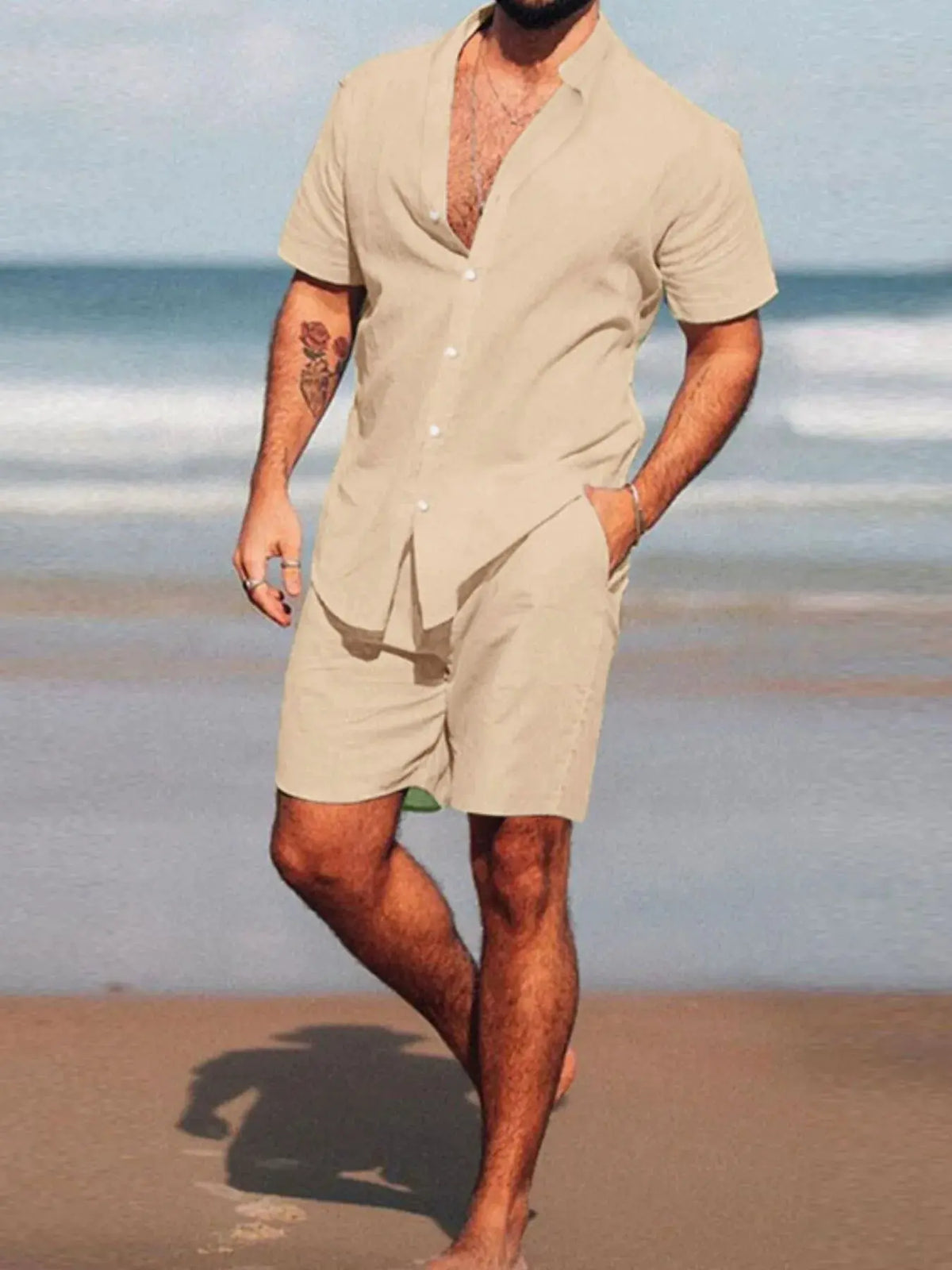 Men's Full Size Short Sleeve Shirt and Shorts Set Plus Size by Trendsi