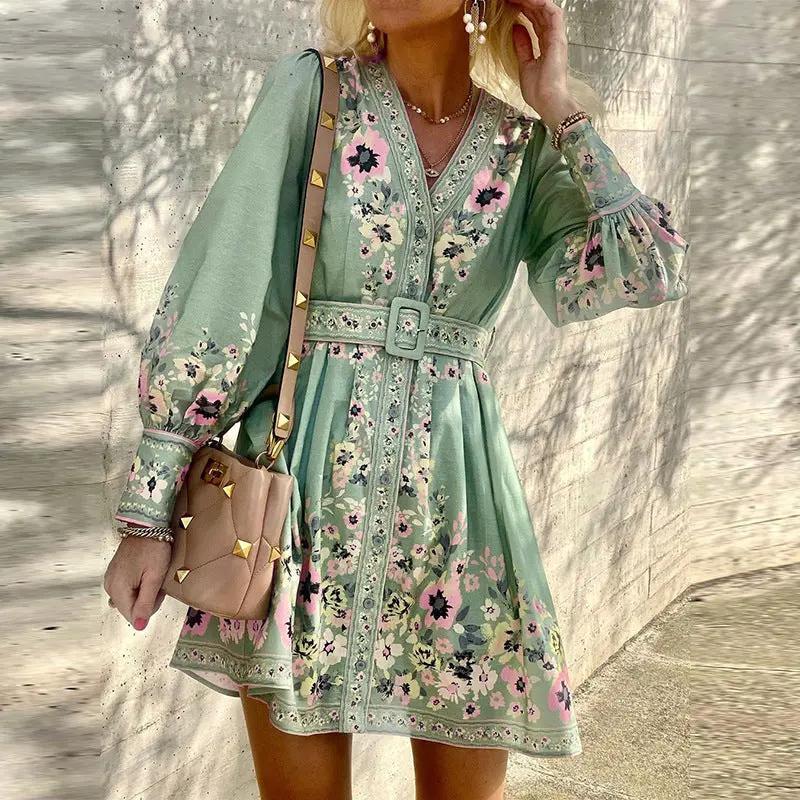 Ladies Fashion Loose Printed Boho Dress by Anybestbuy Store