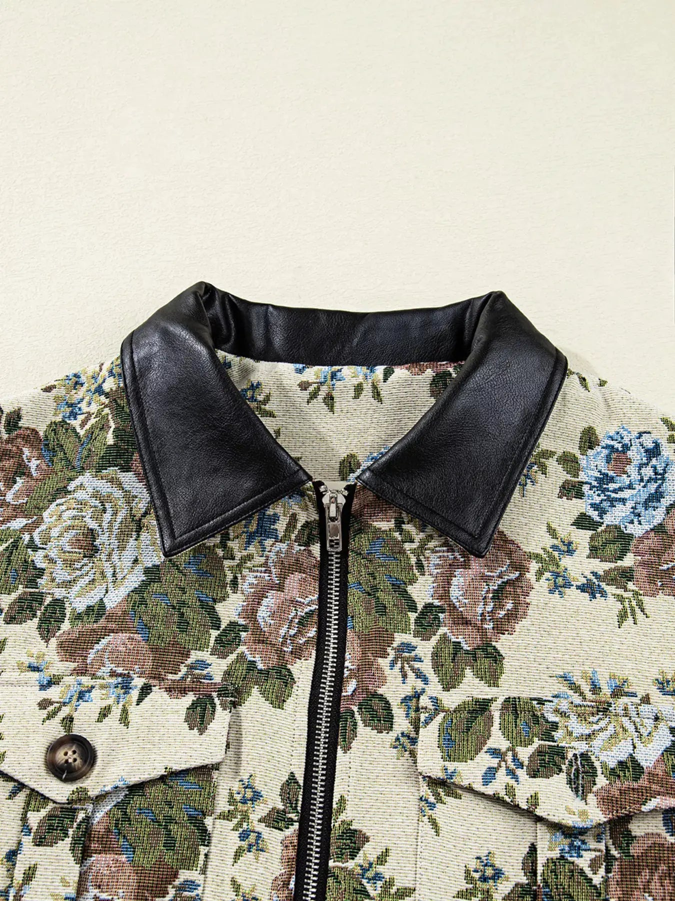 Floral Print Zip Up Contrast Collared Jacket by Partner Label