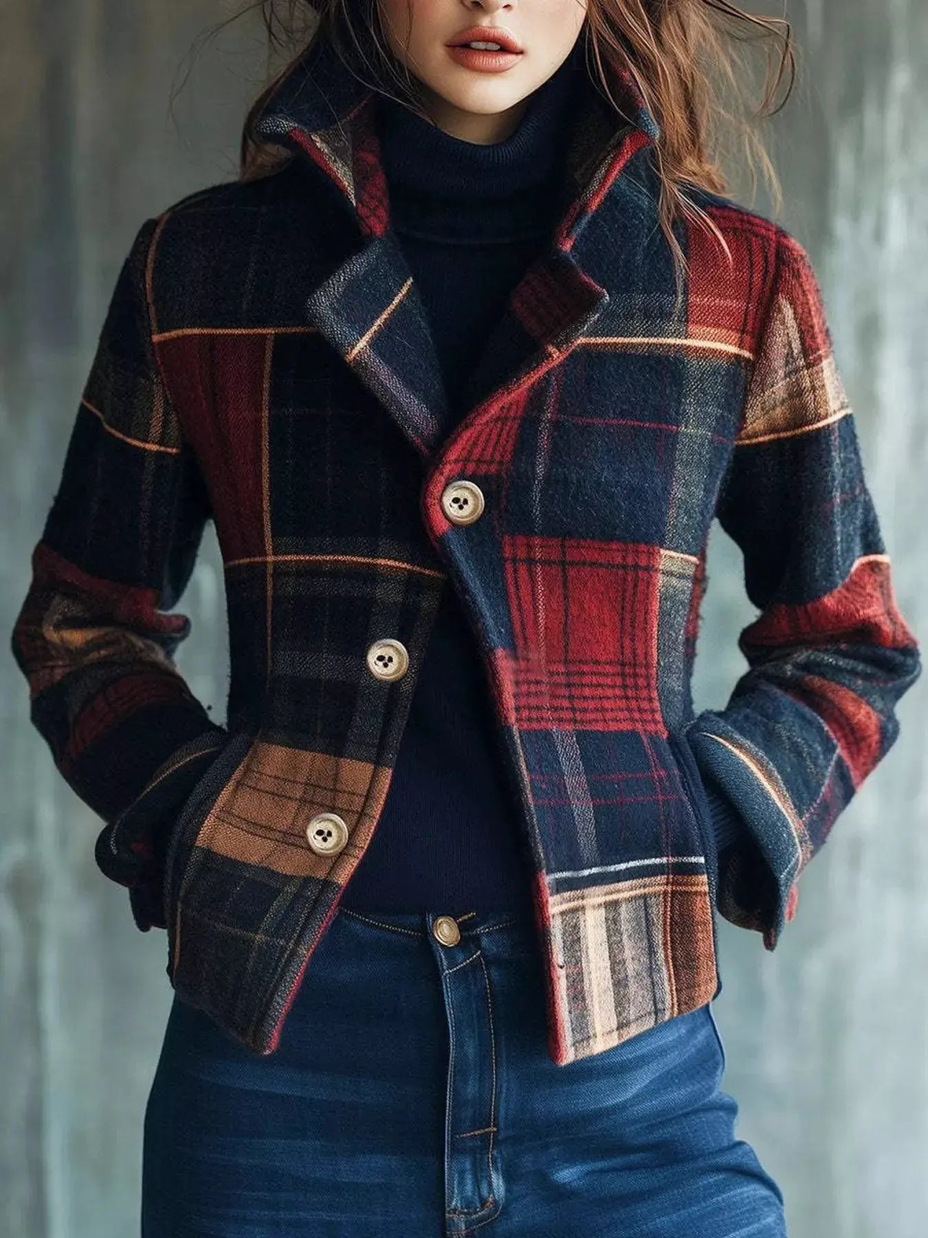 Plaid Button Up Blazer | Partner Labels Selection by Partner Label