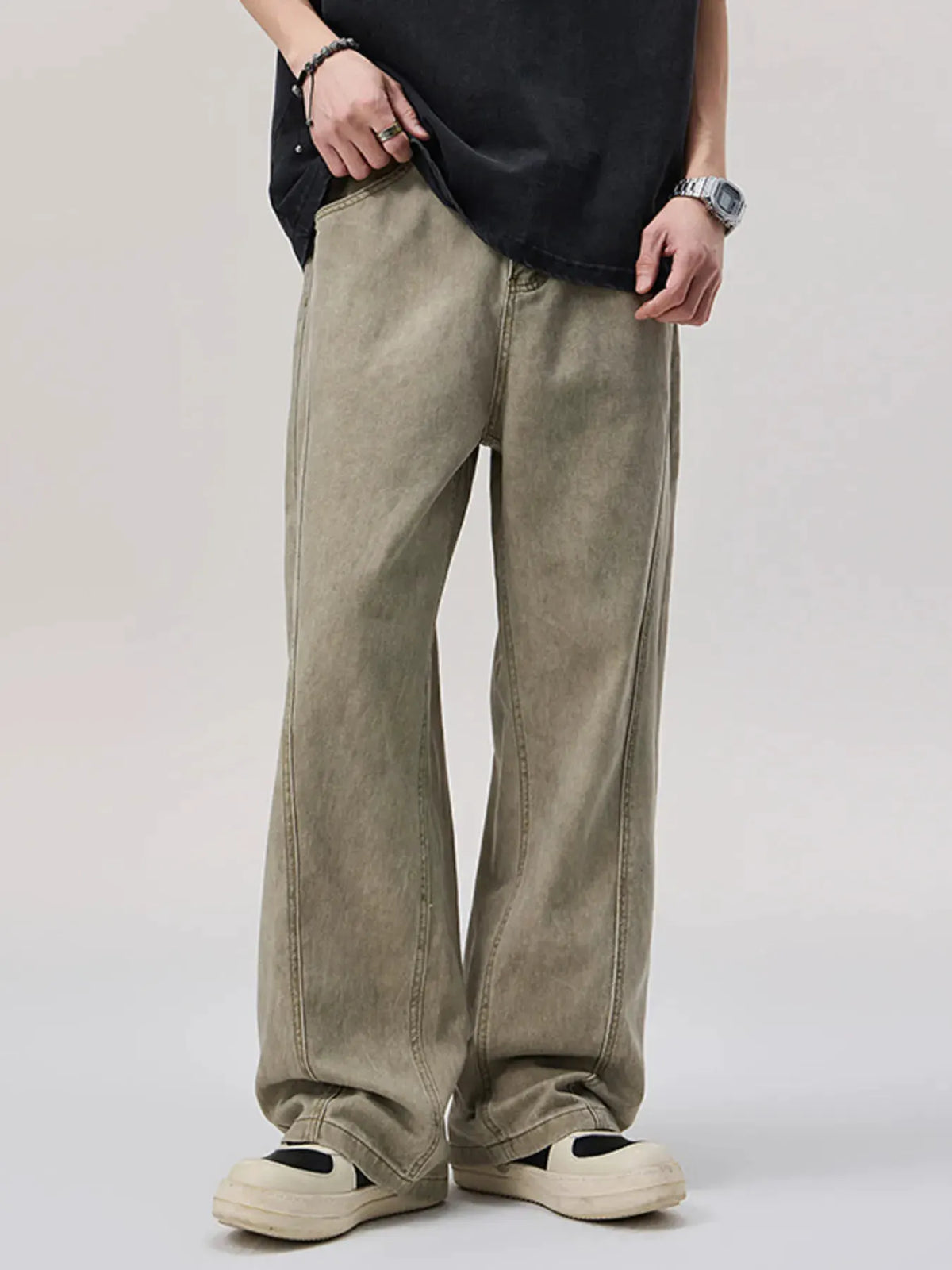 Men's Vintage Wash Wide Leg Pants by Trendsi