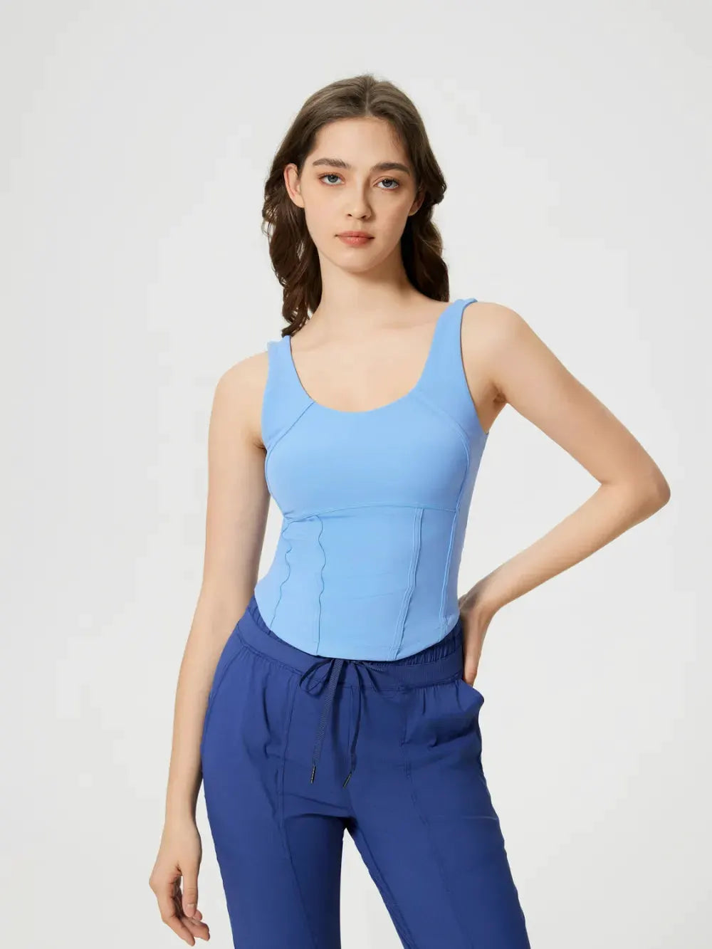 Millennia Round Neck Wide Strap Active Tank with Detachable Chest Pads by Millennia