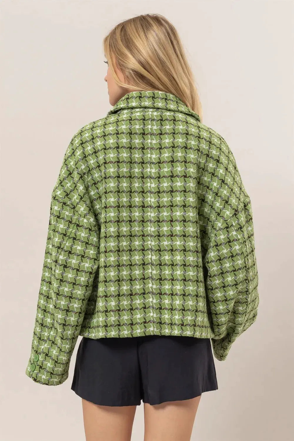 HYFVE Tweed Plaid Button Up Collared Neck Jacket by HYFVE