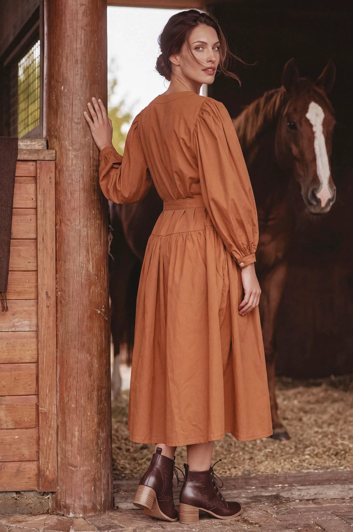 Arbelle Belted Cotton Button-Front Midi Dress by ELF