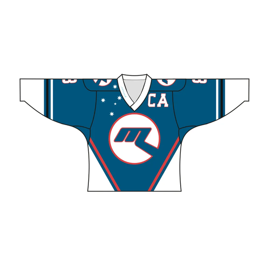 Custom Blue White CA Team Hockey Jersey by Vimost Sportswear