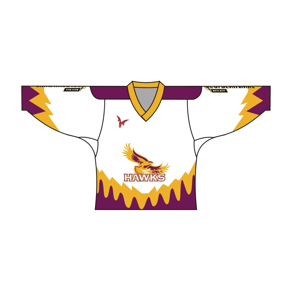 White Yellow Purple Hawks Hockey Jersey by Vimost Sportswear
