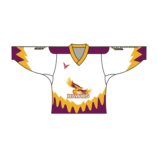 White Yellow Purple Hawks Hockey Jersey by Vimost Sportswear