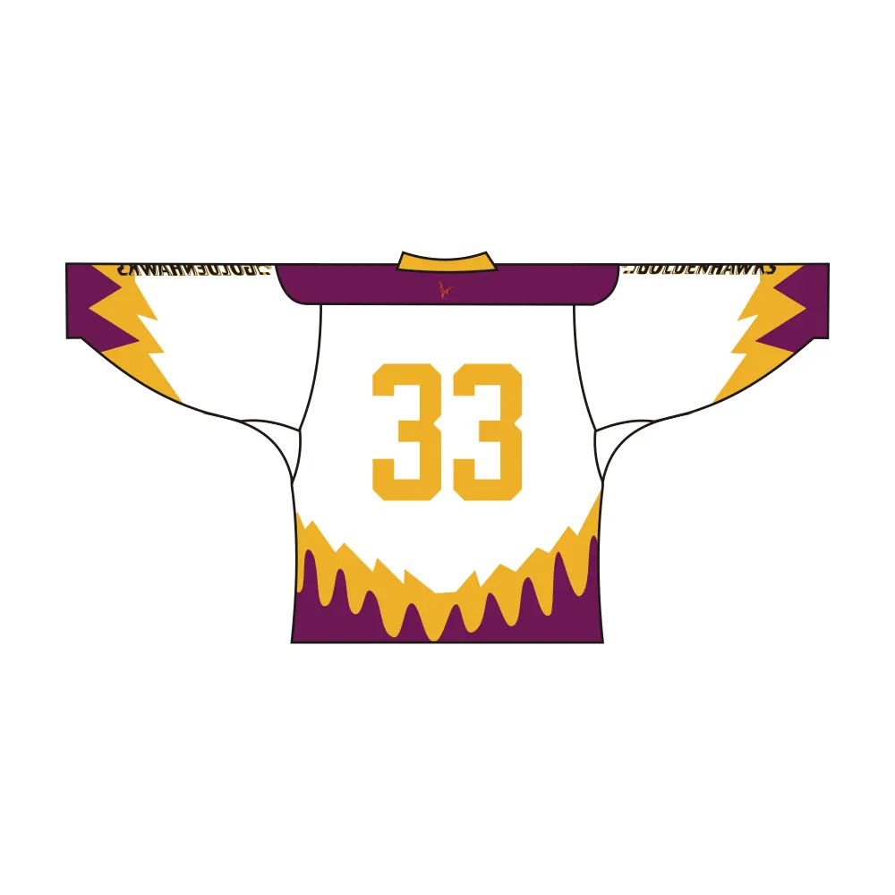 White Yellow Purple Hawks Hockey Jersey by Vimost Sportswear