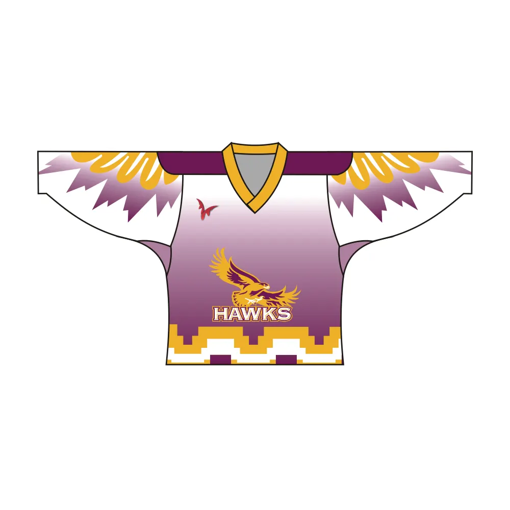 White Yellow Purple Hawks Hockey Jersey by Vimost Sportswear