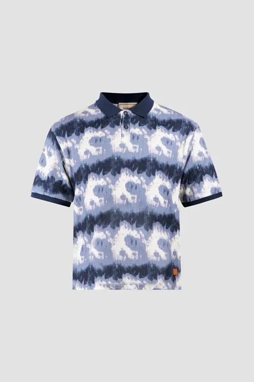 Cloud Pattern Short-Sleeve Knit Polo Shirt by Hideout