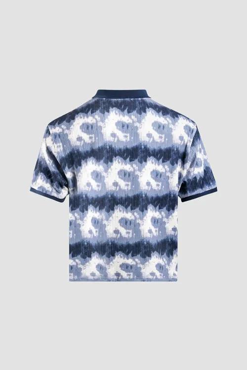 Cloud Pattern Short-Sleeve Knit Polo Shirt by Hideout