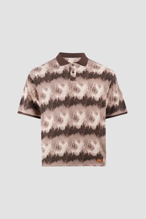Cloud Pattern Short-Sleeve Knit Polo Shirt by Hideout