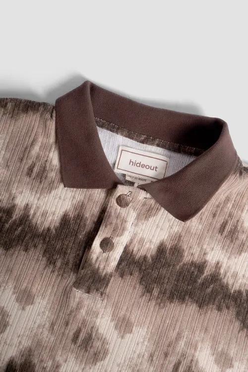 Cloud Pattern Short-Sleeve Knit Polo Shirt by Hideout