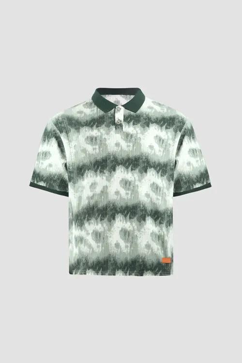 Cloud Pattern Short-Sleeve Knit Polo Shirt by Hideout