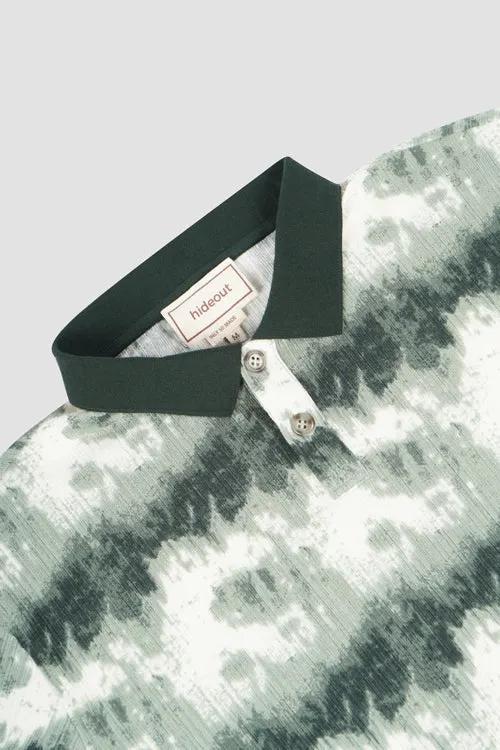 Cloud Pattern Short-Sleeve Knit Polo Shirt by Hideout