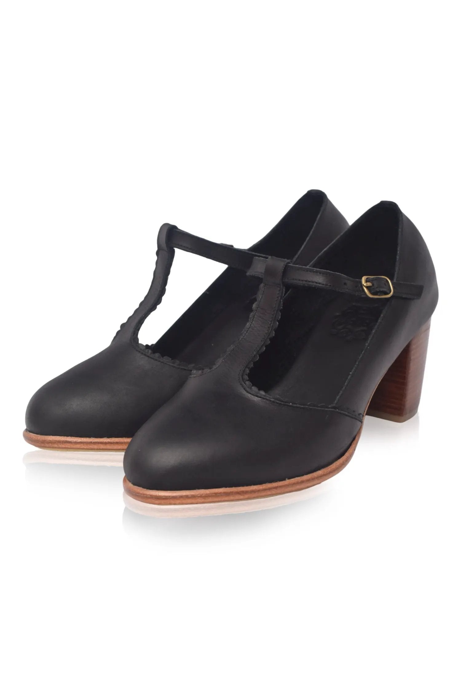Dawn T-strap Leather Heels by ELF