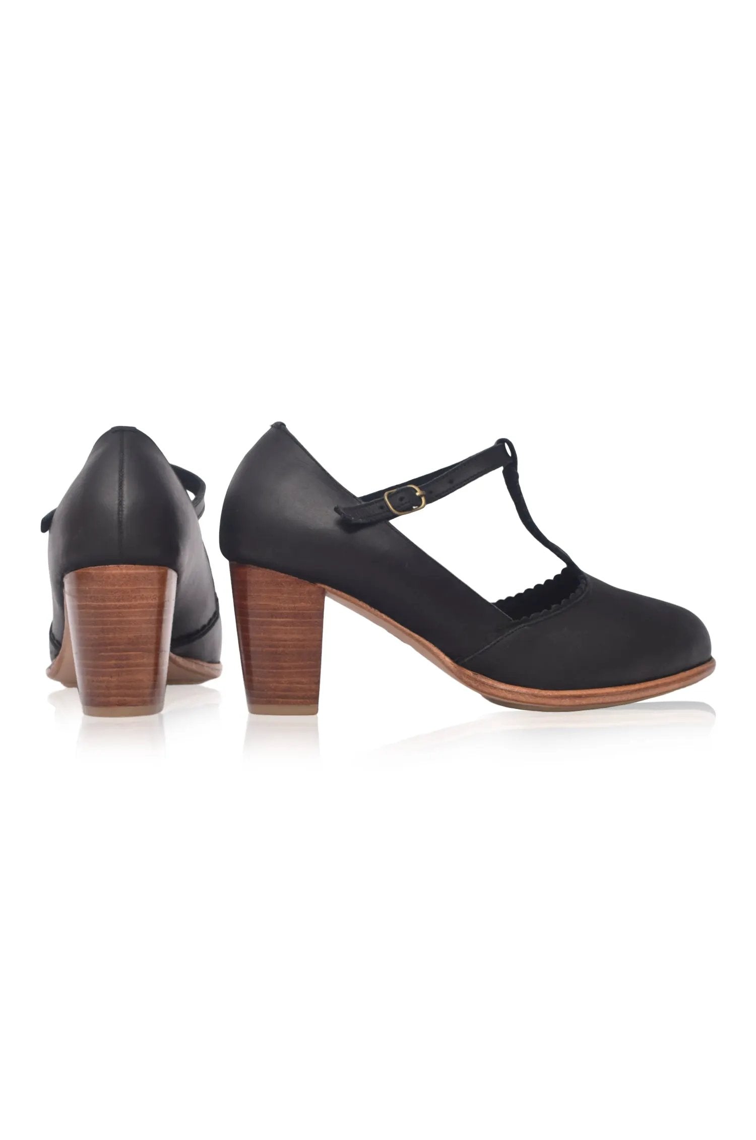 Dawn T-strap Leather Heels by ELF