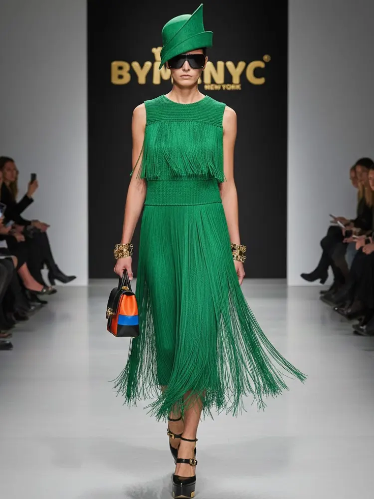Emerald Kinetic Fringe Dress • TRIBECA New Collection BYMANYC ® New York by BYMANYC ® New York