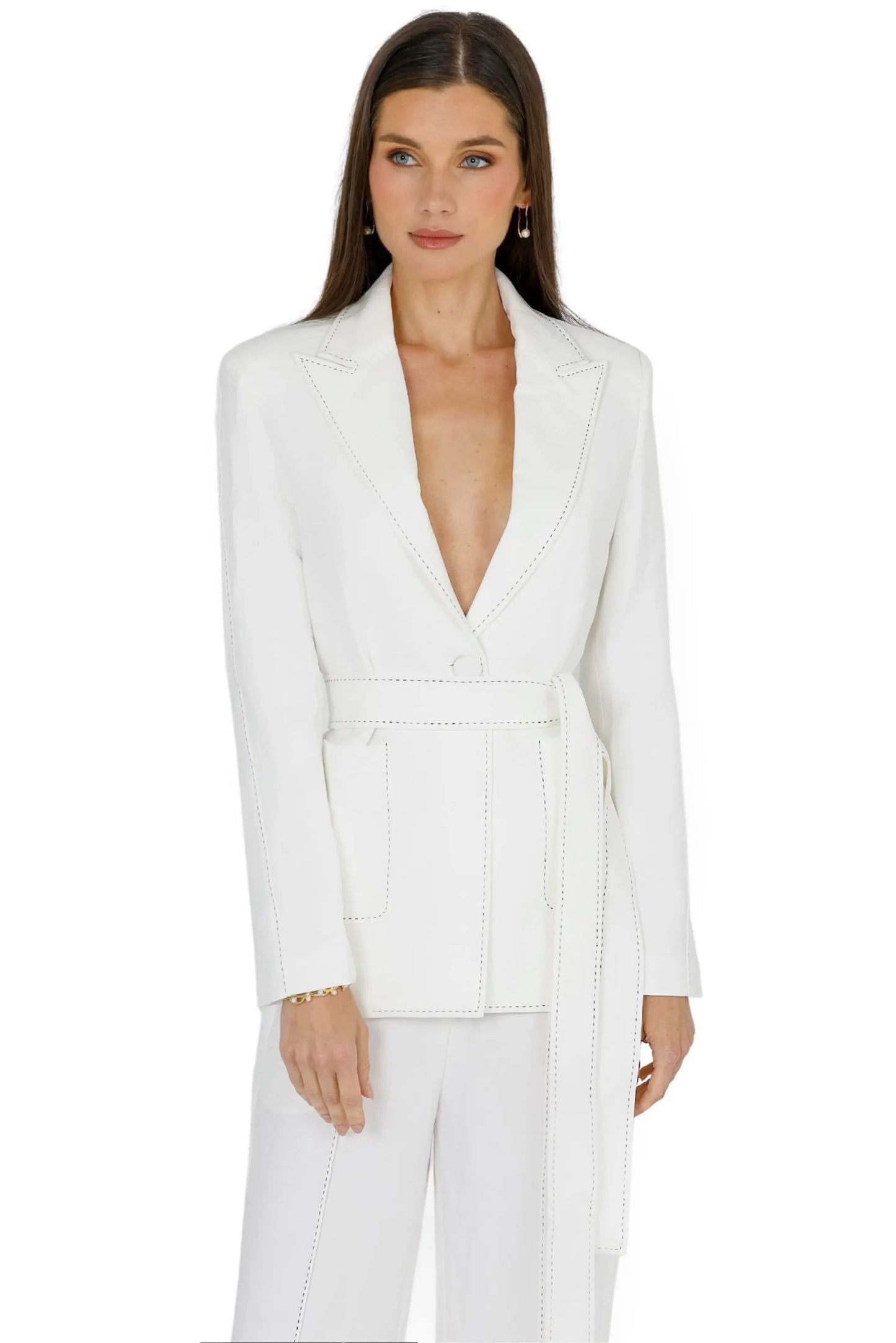 Yena Blazer with Belt (White) by Akalia